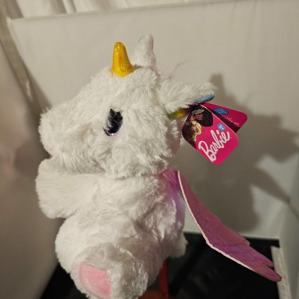 Barbie plush unicorn white with rainbow ears pink wings purple eyes 7 inches  E